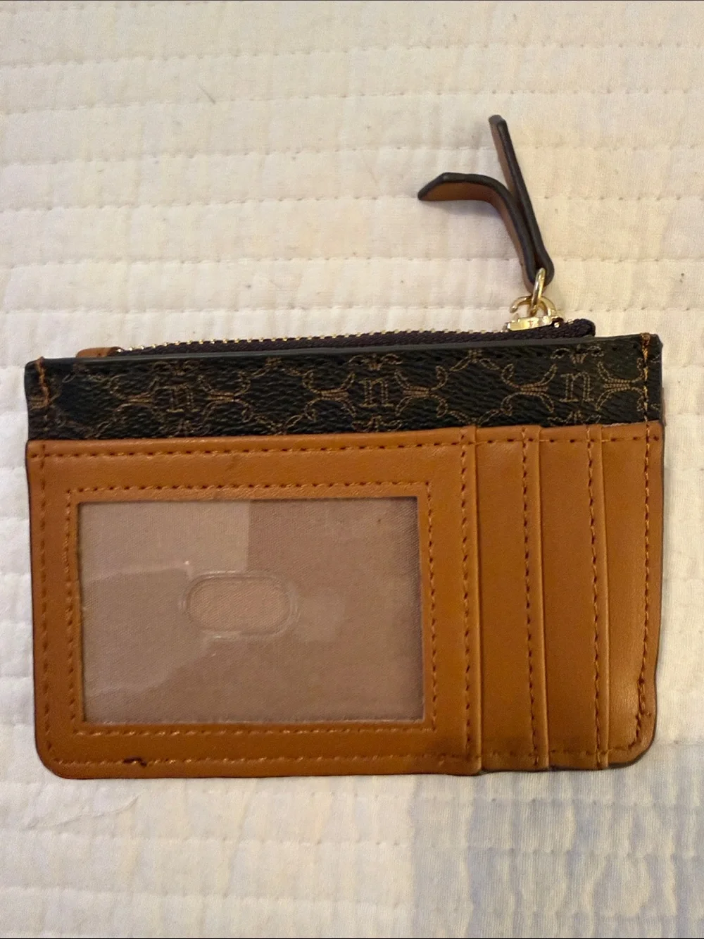 Nanette Lepore Black and Brown Monogram Zip Card Case